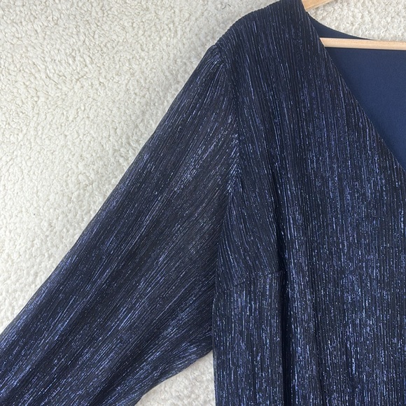 NWT MSK Womens Navy Blue Metallic Smocked V-Neck Long Sleeve Midi Dress PLUS 3X - Picture 5 of 13